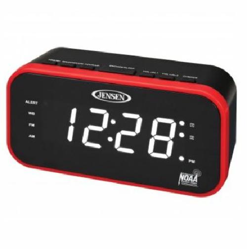 Jensen Red AM FM Weather Band Dual Alarm Clock Weather Alert Battery Backup