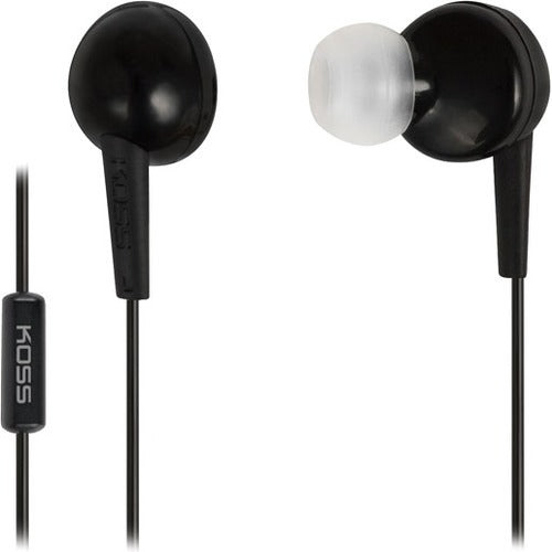 Koss Black Stereo Earbuds Inline Mic and Remote 16-20kHz 4' Cord