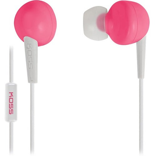 Koss Pink Stereo Earbuds Inline Mic and Remote 16-20kHz 4' Cord