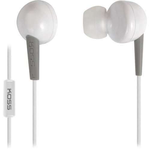 Koss White Stereo Earbuds Inline Mic and Remote 16-20kHz 4' Cord