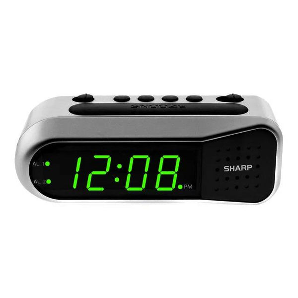 Sharp Silver Digital Dual Alarm Clock Ascending Volume Optional Battery Backup