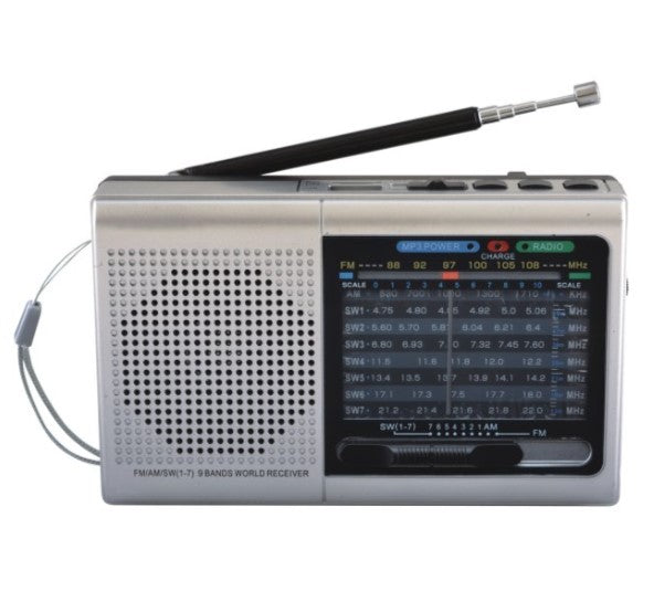 SuperSonic AM FM Shortwave Radio with Bluetooth and SD Card and USB Input Silver