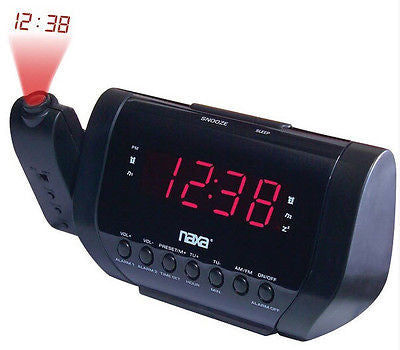 Naxa AM FM Dual Alarm Time Projection Clock Radio Preset Tuning Black New in Box