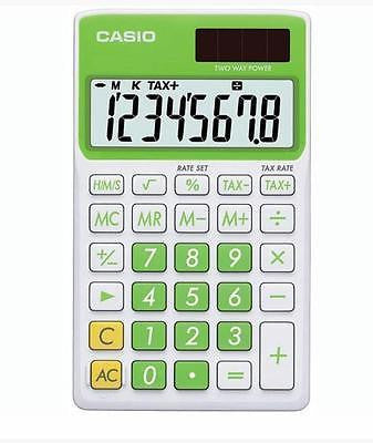 Casio 8 Digit Solar Plus Battery Green Calculator Auto Off for Pocket or Purse