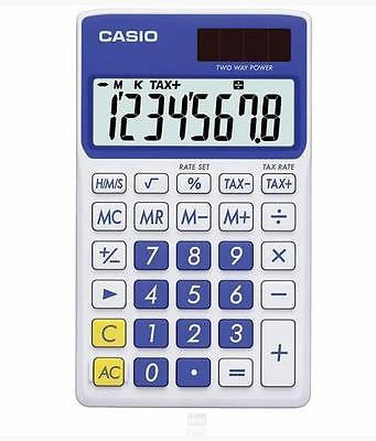 Casio 8 Digit Solar Plus Battery Calculator Auto Off Blue for Pocket or Purse