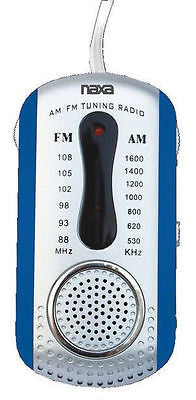 Naxa AM FM Compact Portable Radio Earbuds Speaker Blue