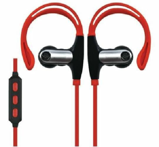 Supersonic Red Bluetooth Stereo Earbuds with Mic Remote Secure Fit for Sports