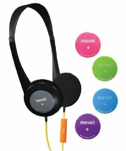 Maxell Kids Safe Action Headphones with Mic and Custom Color Changing Ear Caps