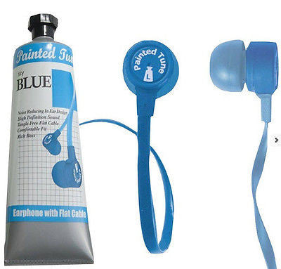 Painted Tunes Sky Blue Stereo Earbuds TangleFree Flat Cord New