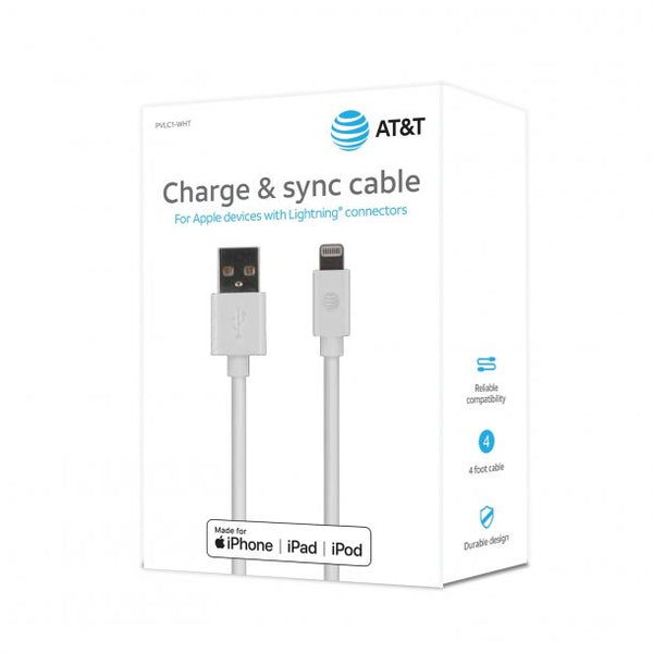 AT&T 10 Ft Apple iPhone Heavy Duty 1A-2.4A Lightning Power Sync Cable in Black, Blue, Pink, White, or Gray