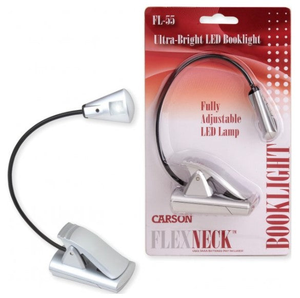 Carson Adjustable Flex Neck Booklight for Reading Knitting Sewing Crafts Silver