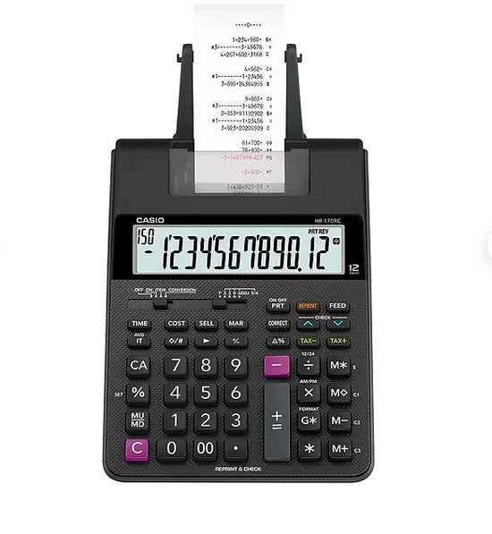 Casio 12 Digit Desktop 2 Color Printing Calculator 120V AC Reprint Clock Calculator Currency Exchange Cost Sell Margin