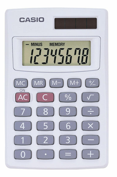 Casio Tiny Pocket 8 Digit Basic White Calculator Solar Battery Large Display