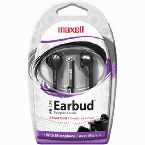 Maxell Black Stereo Earbuds 20-20K Hz Lightweight Remote Microphone 6 Foot Cable
