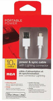 RCA White 10 Foot Long Apple iPhone Lightning to USB Power Sync Cable