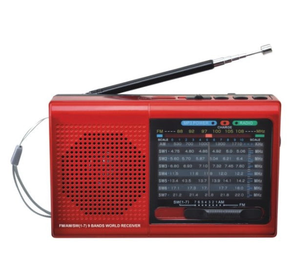 SuperSonic AM FM Shortwave Radio with Bluetooth and SD Card and USB Input Red