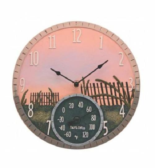Taylor Charming Sea Oats 14" Wall Clock and Thermometer